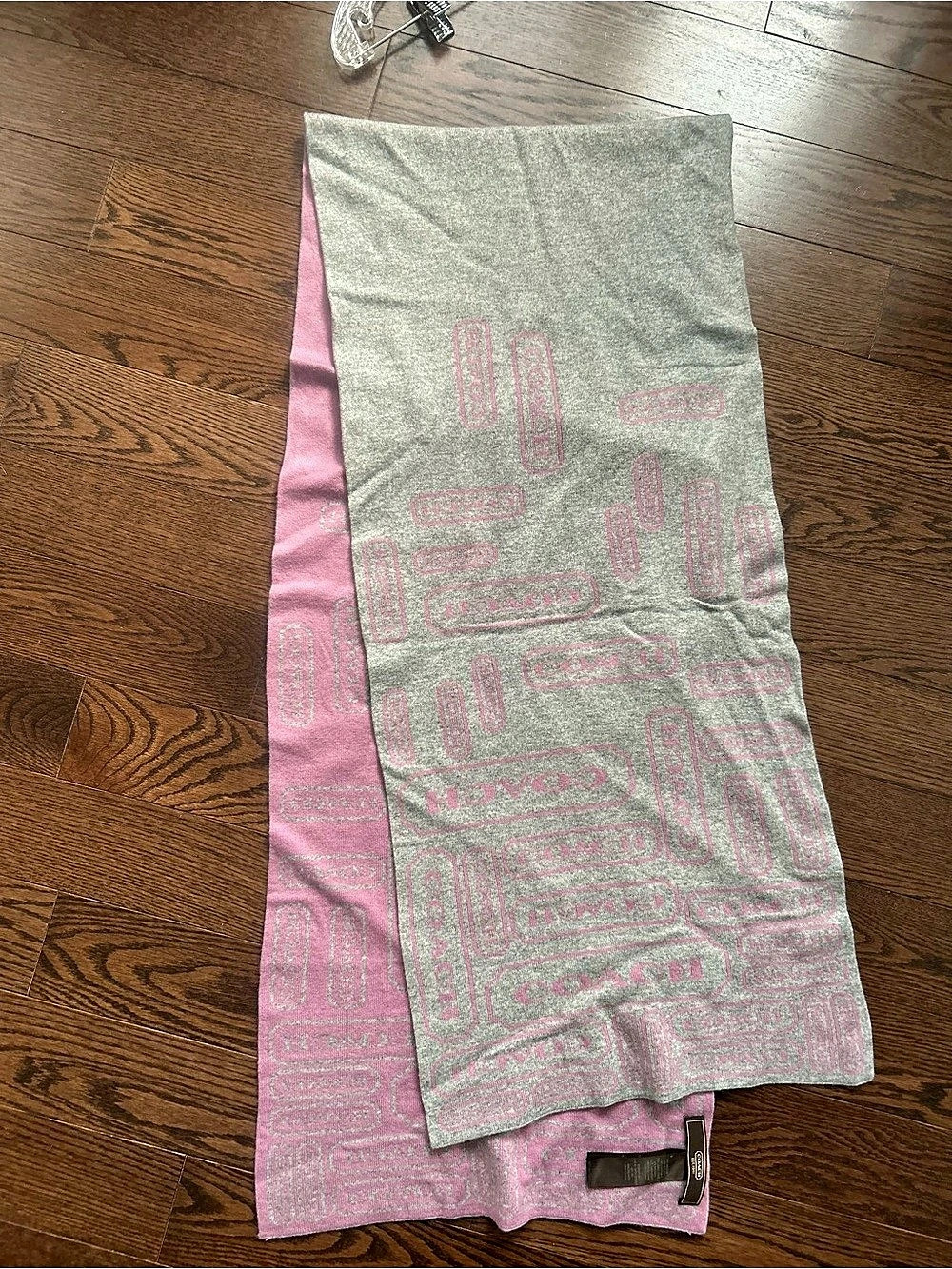 Coach Logo Print Scarf in Pink & Gray Like New